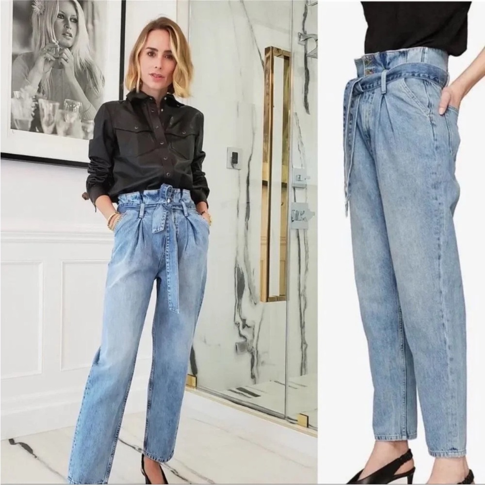 Anine Bing Jeans‎ Everly Paper Bag Waist High Rise Denim Women's Size 25 Blue
